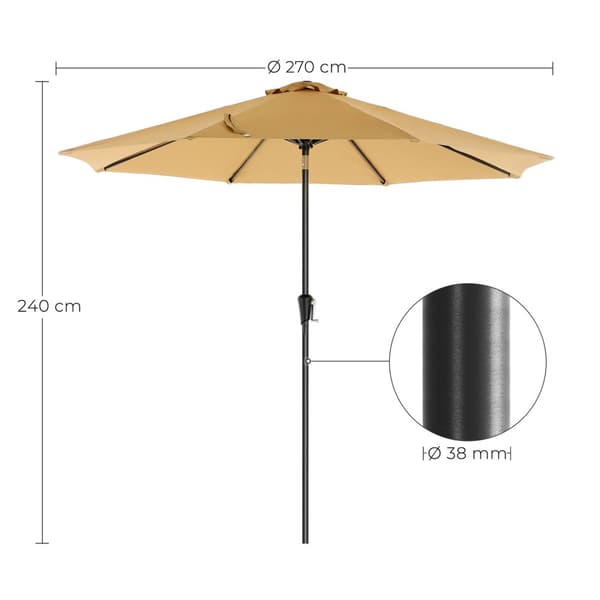 Aurinkovarjo, SONGMICS, 270 cm, Harmaa.