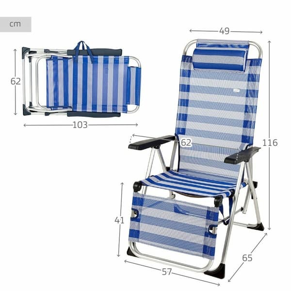Liggende lounder Aktive Blå Hvid 149 x 49 x 78 cm tekstil Aluminium