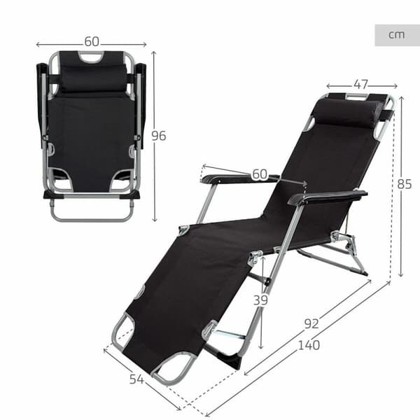 Lutbar vilstol Aktive Polyester 600D Stål Svart 177 x 47 x 34 cm