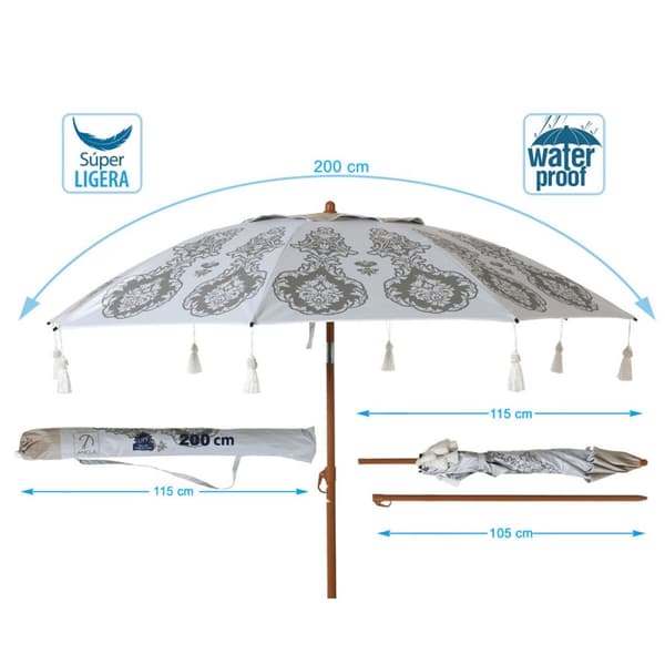Parasoll Vit Ø 200 cm SPF50+ Boho