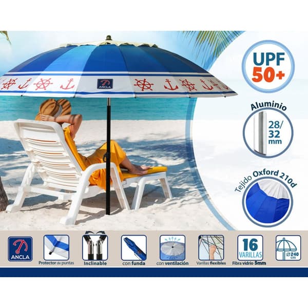 Parasoll Blå Ø 240 cm SPF50+ Ankare