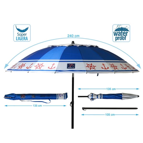 Parasoll Blå Ø 240 cm SPF50+ Ankare