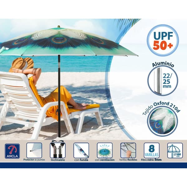 Solskærm Grøn Ø 180 cm SPF50+ Påfugl