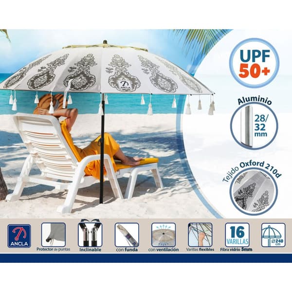 Aurinkovarjo Valkoinen Ø 240 cm SPF50+ Boho