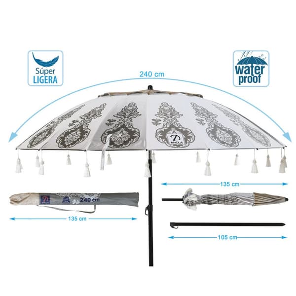 Aurinkovarjo Valkoinen Ø 240 cm SPF50+ Boho