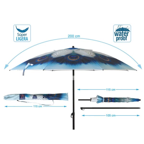 Aurinkovarjo Sininen Ø 200 cm SPF50+ Riikinkukko