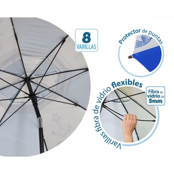 Parasoll Blå Ø 200 cm SPF50+ Havsblå