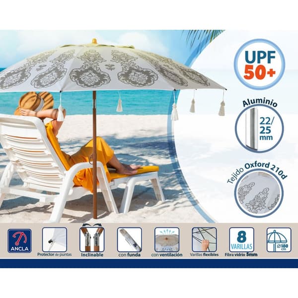 Parasoll Vit Ø 180 cm SPF50+ Boho