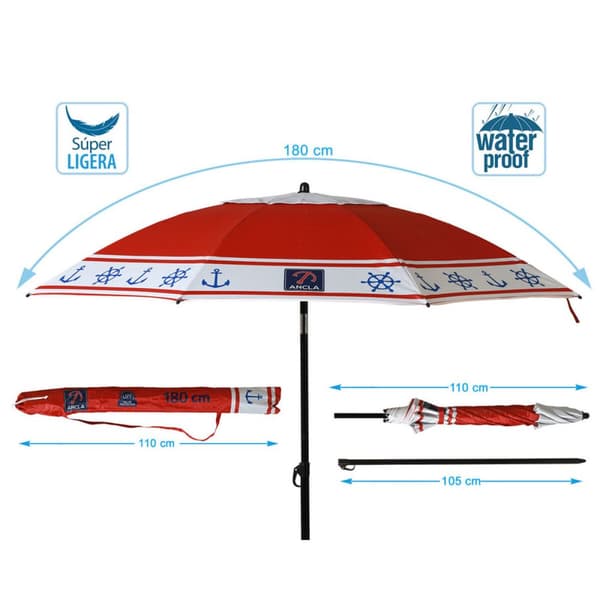 Strandparasoll Rød Ø 180 cm SPF50+ Anker