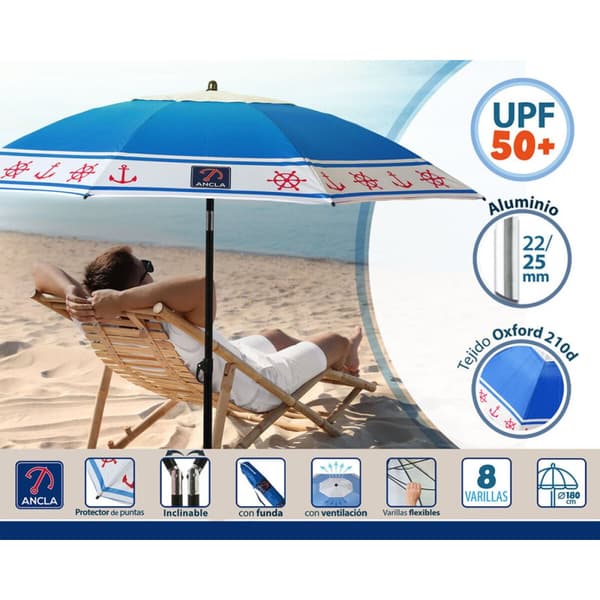 Strandparasoll Blå Ø 180 cm SPF50+ Anker