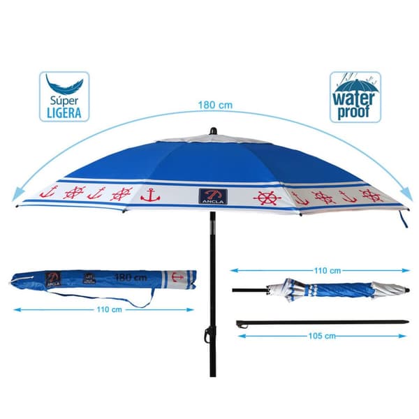 Strandparasoll Blå Ø 180 cm SPF50+ Anker