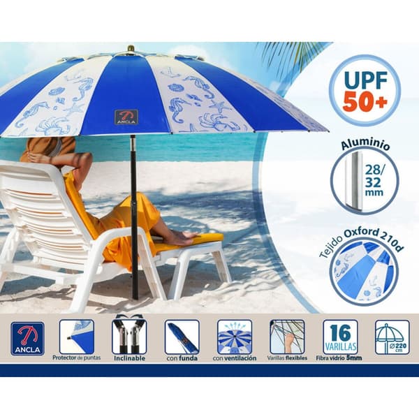 Strandparasoll Blå Ø 220 cm SPF50+ Marineblå