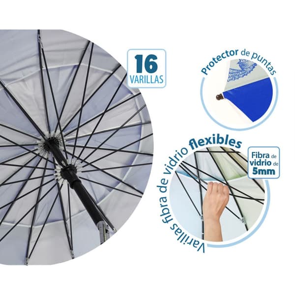 Strandparasoll Blå Ø 220 cm SPF50+ Marineblå
