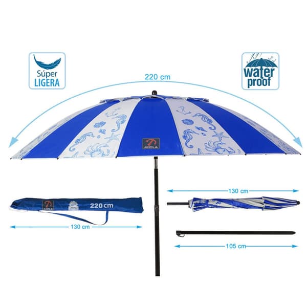 Strandparasoll Blå Ø 220 cm SPF50+ Marineblå