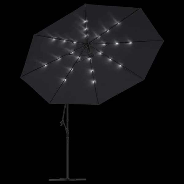 Frihängande trädgårdsparasoll med LEDs svart 350 cm