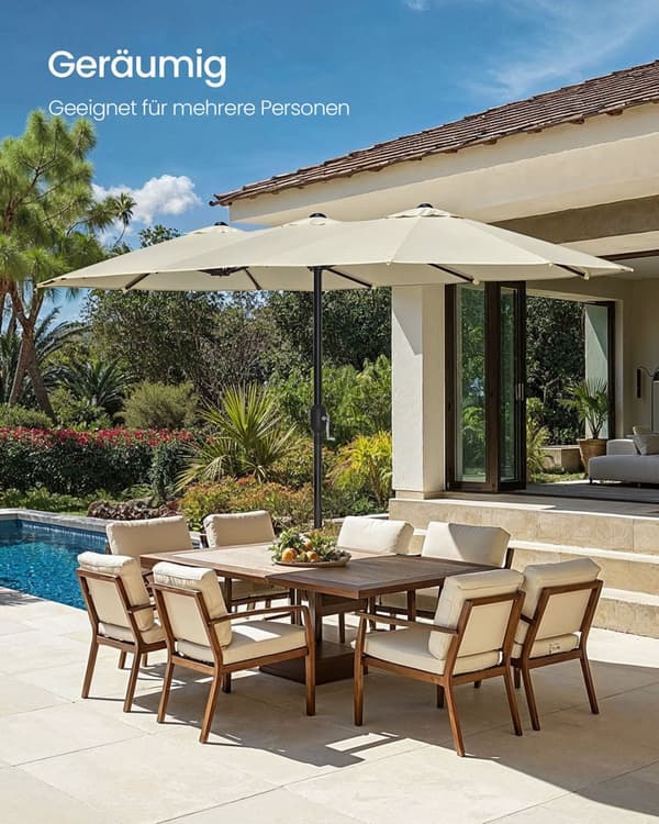 Double Parasol - 394x200 cm - UPF 50+ - Beige - Utan standard