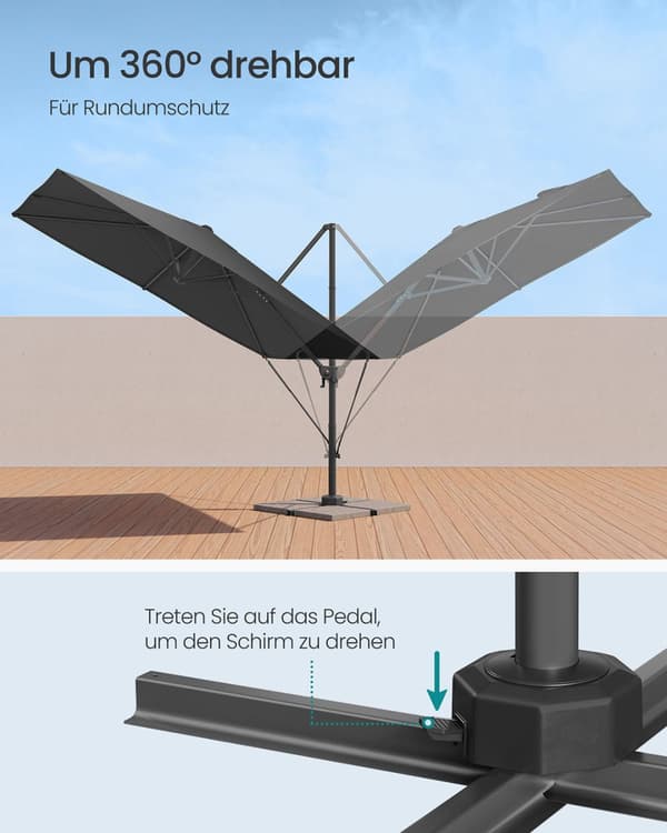 Parasol 270x270 cm - UPF 50+ - kampi ja ristijalka - harmaa
