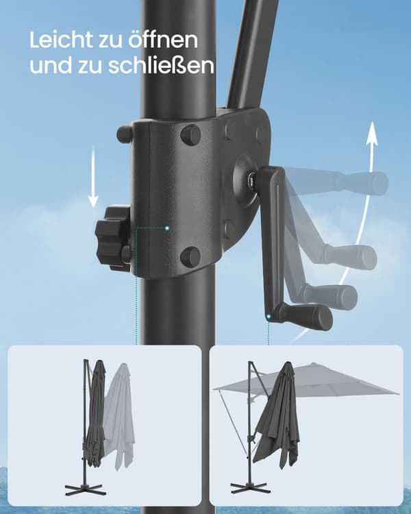 Parasol 270x270 cm - UPF 50+ - kampi ja ristijalka - harmaa
