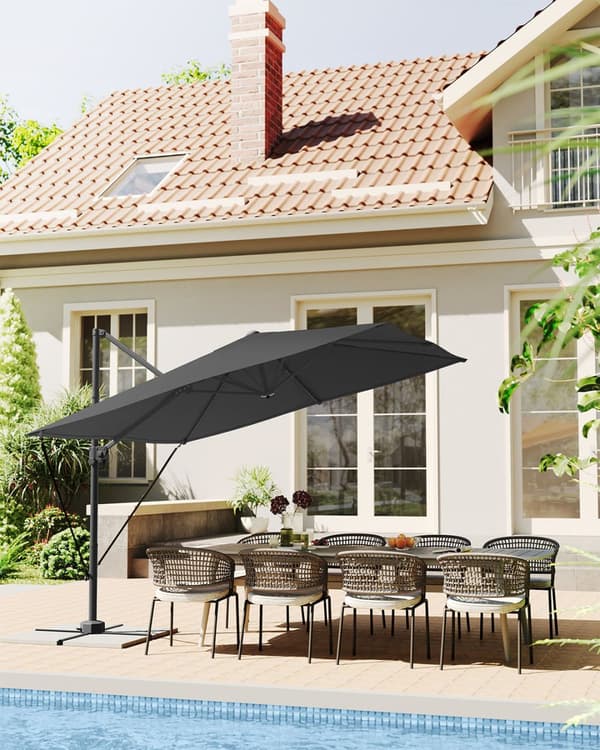 Parasol 270x270 cm - UPF 50+ - kampi ja ristijalka - harmaa