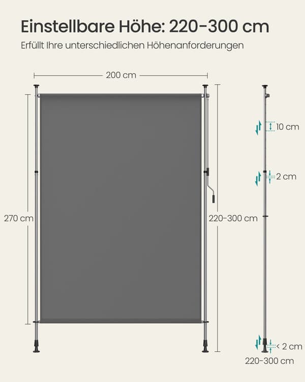 Justerbar markise-200x (220-300) cm-antracitgrå