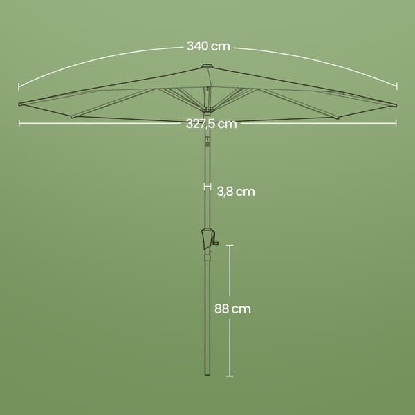 Parasol-340 cm, UPF 50+ -suojaus UV-säteilyä vastaan