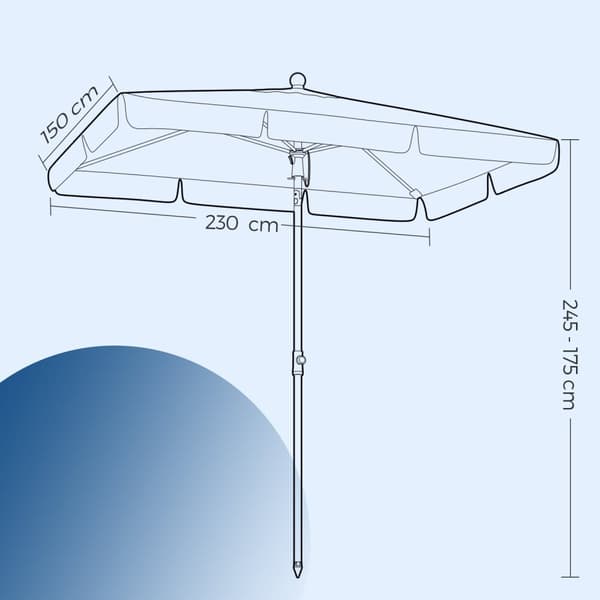 Parasol - 230 x 150 cm, balkonparasol med UPF 50+ solbeskyttelse