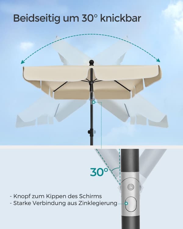 Parasol 230 x 150 cm sammenfoldelig og justerbar i højden