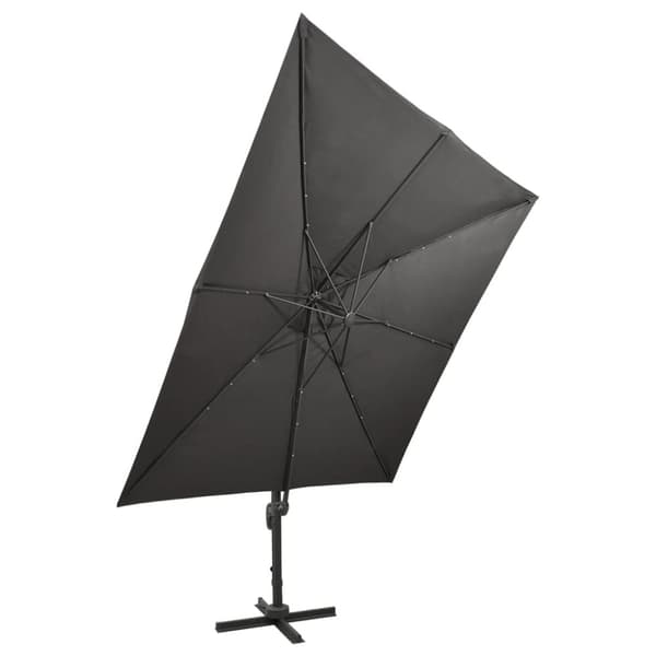 Frihängande trädgårdsparasoll med stång och LEDs antracit 300cm