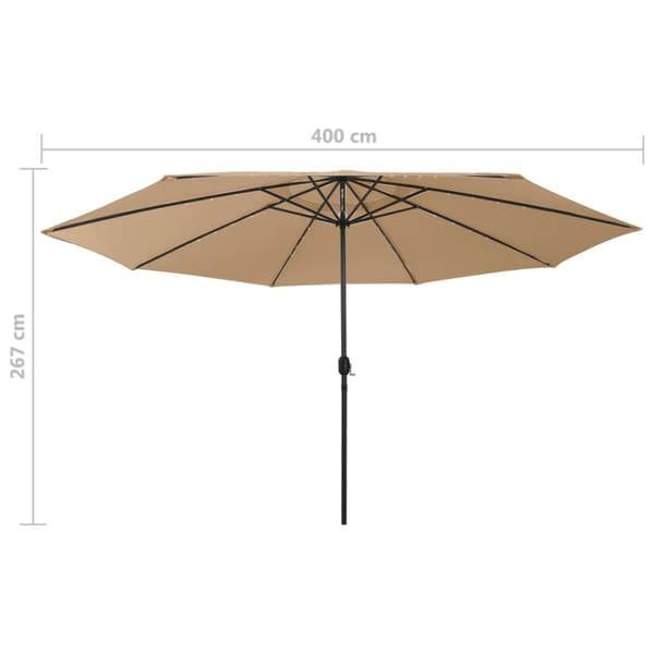 Trädgårdsparasoll med LEDs 400 cm taupe