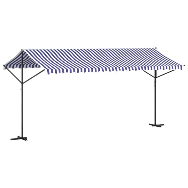 Fristående markis blå och vit 500x300 cm tyg och stål