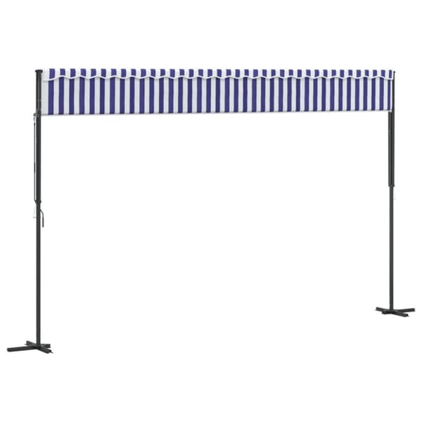 Fristående markis blå och vit 500x300 cm tyg och stål