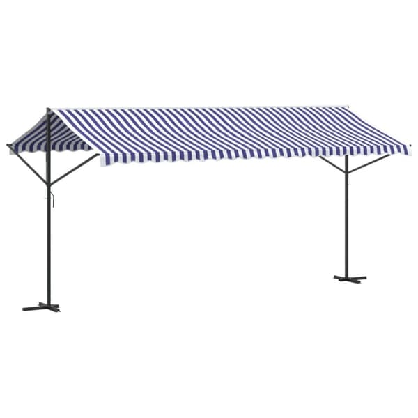 Fristående markis blå och vit 500x300 cm tyg och stål