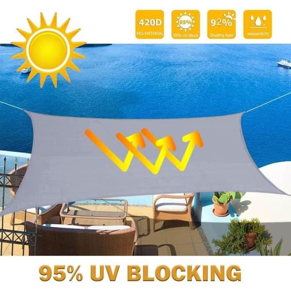 Sunal rektangulär skuggduk 4 x 5 m i vattentåligt polyester PES 95 UV-skydd - Grå