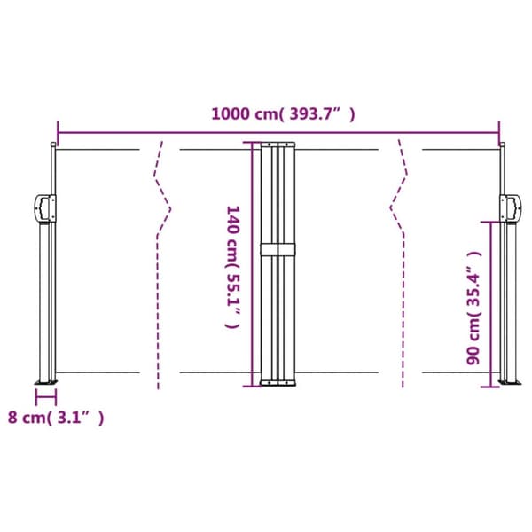 Infällbar sidomarkis vit 140x1000 cm