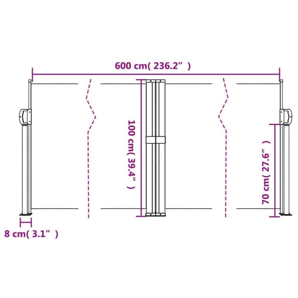 Infällbar sidomarkis vit 100x600 cm