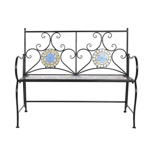 Bænk DKD Home Decor Sort Multifarvet Mosaik 111 x 54 x 88 cm