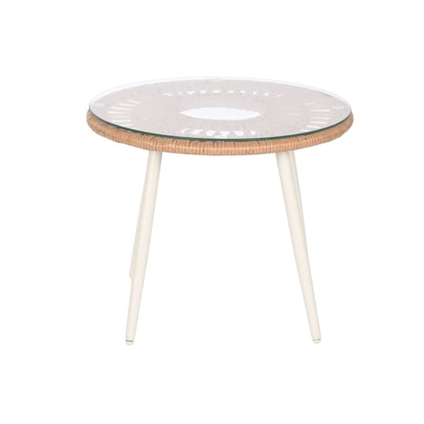 Bord med 2 lænestole Home ESPRIT Hvid Beige Grå Natur 55 x 55 x 47 cm