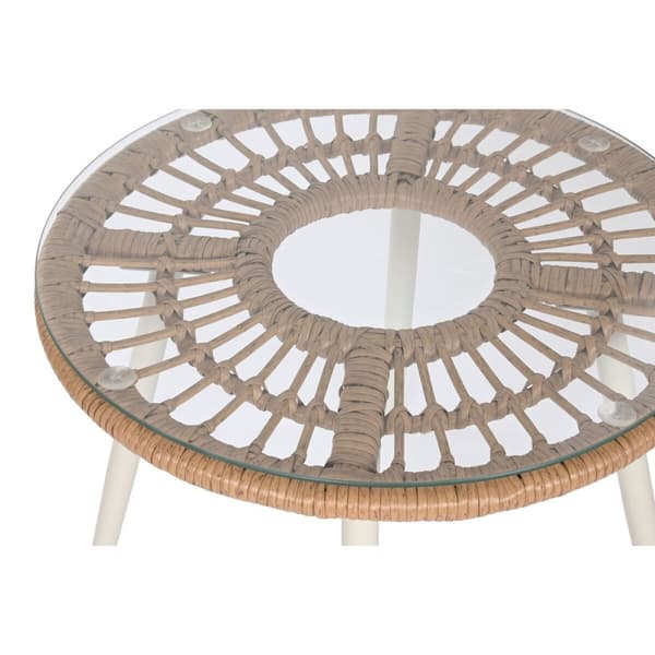 Bord med 2 lænestole Home ESPRIT Hvid Beige Grå Natur 55 x 55 x 47 cm