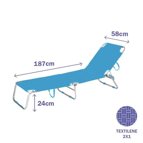 Marbueno - Tumbona Plegable - Aluminio - Blå - Strand og Pool 187X58X24 cm 10460