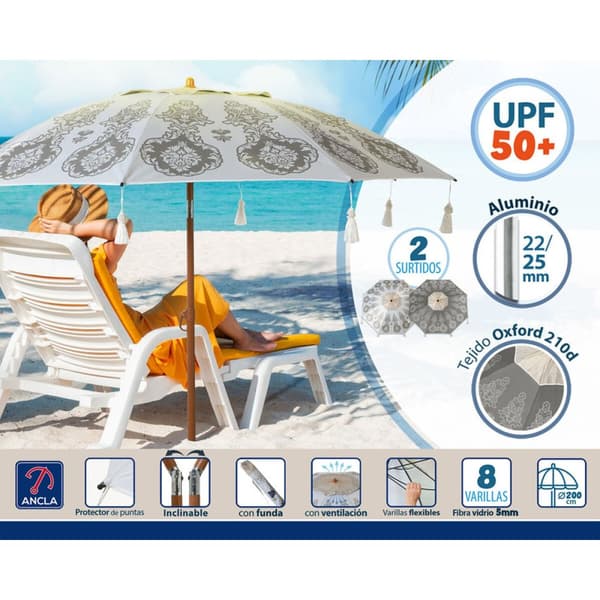Solskærm Hvid Ø 200 cm SPF50+ Boho