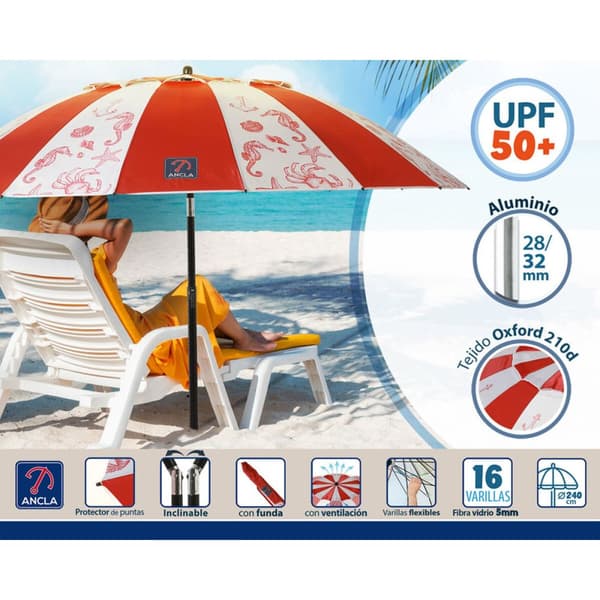 Solskærm Rød Ø 240 cm SPF50+ Marine