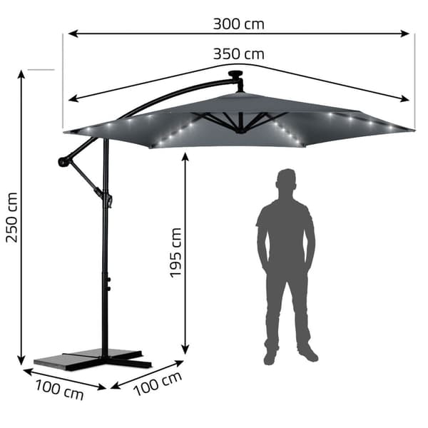 Taitettava puutarhasateenvarjo 6 segmenttiä 350 cm kannella ja valoilla Plonos PL-882