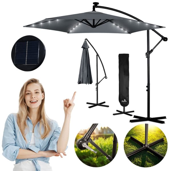 Taitettava puutarhasateenvarjo 6 segmenttiä 350 cm kannella ja valoilla Plonos PL-882