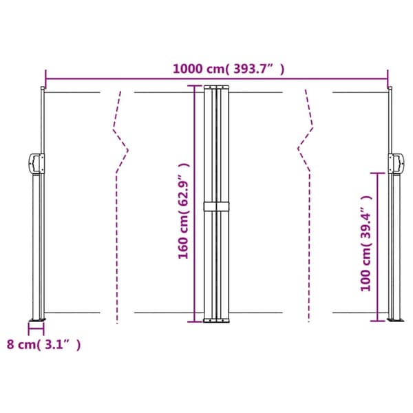 vidaXL sammenrullelig sidemarkise 160x1000 cm sort