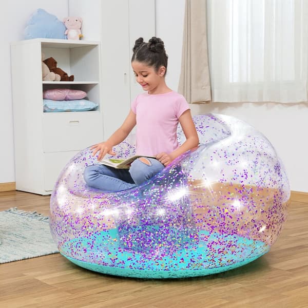 Bestway Jättestor Glitteruppblåsbar Stol 114x112x66 cm +6 År Inomhus och Trädgård 75115