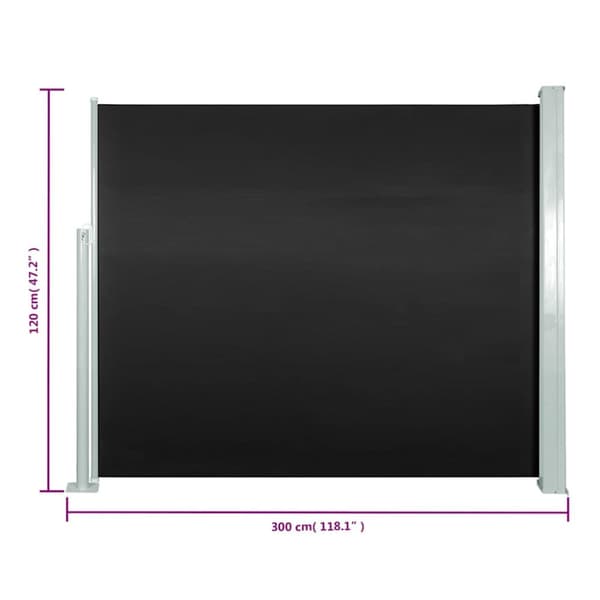 Infällbar sidomarkis 120 x 300 cm svart