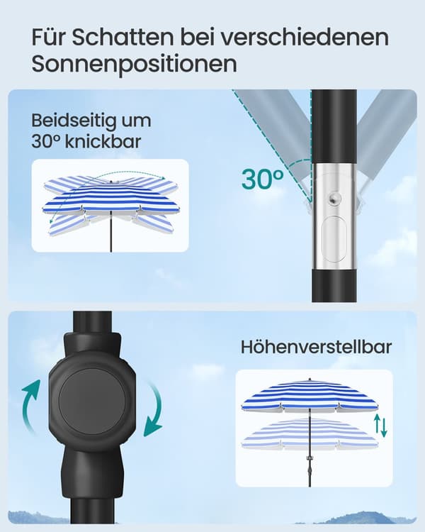 Solparasol, SONGMICS GPU0080Q01, 160 cm, Blå
