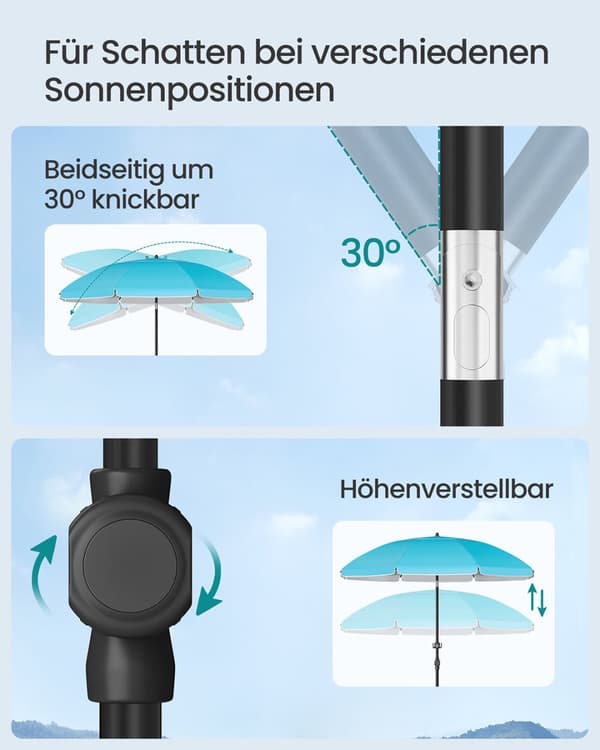 Solparasoll, SONGMICS GPU0080Q01, 160 cm, Blå