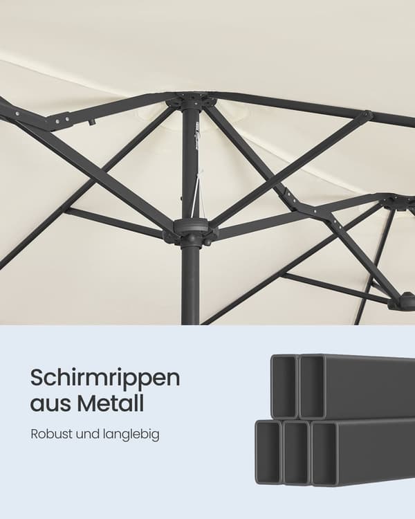 Kaksinkertainen aurinkovarjo, SONGMICS GPU037L01, 394x200 cm, beige.