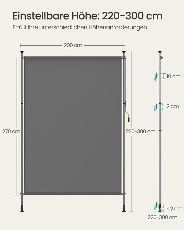 Vertikal markis, SONGMICS GSA0150G01, 150x220-300 cm, antracitgrå